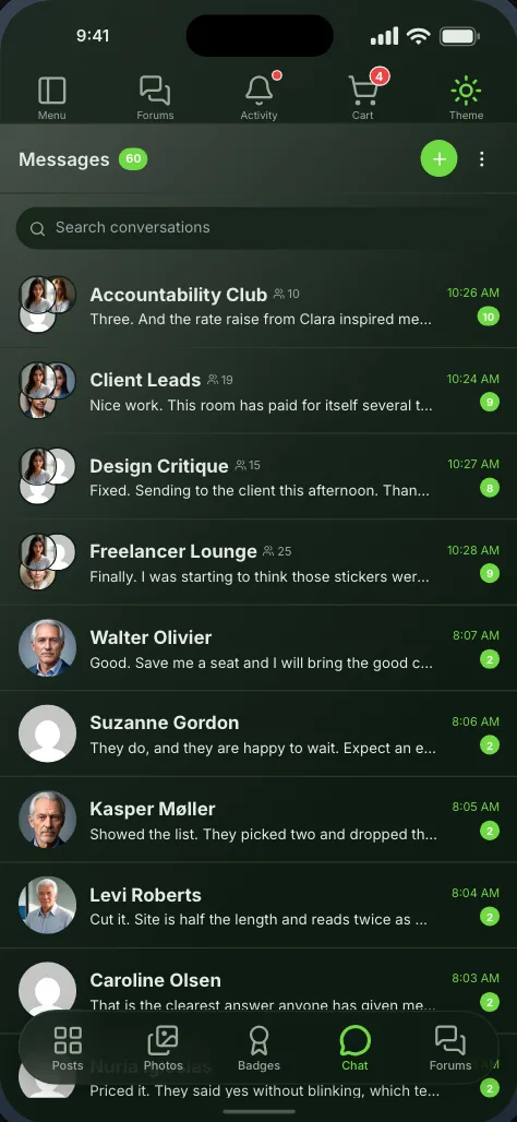 A conversation, with the message composer