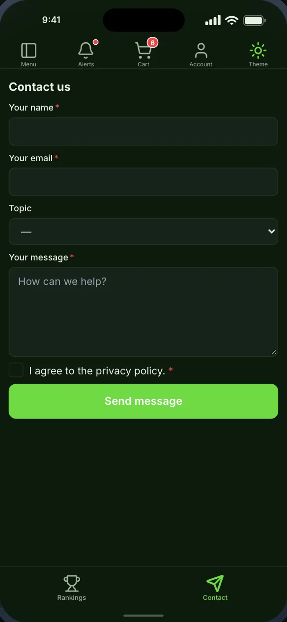 A Contact Form 7 contact form, filled in natively