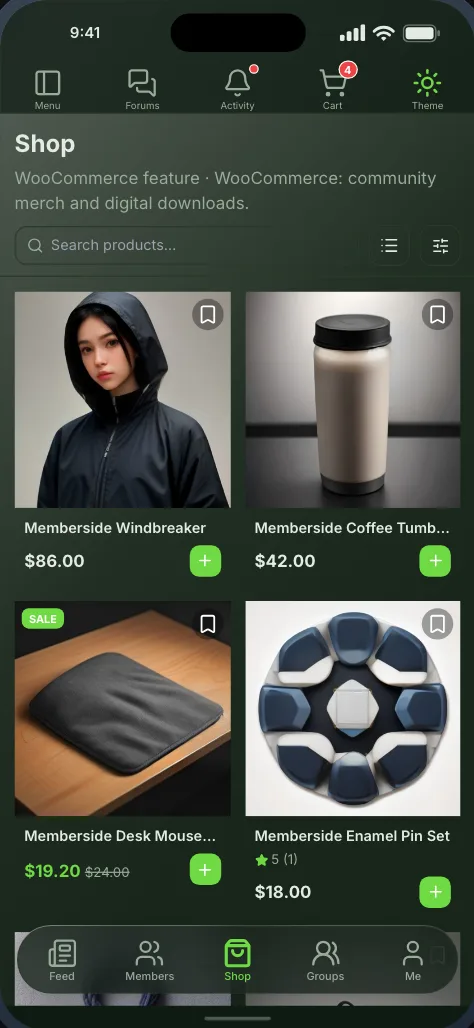 The in-app store, showing a product grid with prices and sale badges